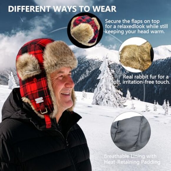 Genuine Rabbit Fur Trapper Hat Classic Ushanka Design Unisex Winter Essential main image 7